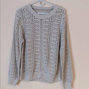 Brochu Walker light gray open knit crewneck sweater large